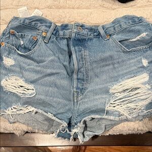 Levi's Light Blue Distressed Jean Shorts